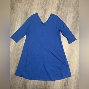 Soft Surroundings Daphne Dress Blue Lapis 3/4 Sleeve V-Neck Flowy Medium Petite